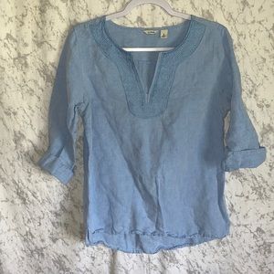 L.L. Bean Linen Tunic Top V Neck Chambray Blue Women’s Size Medium